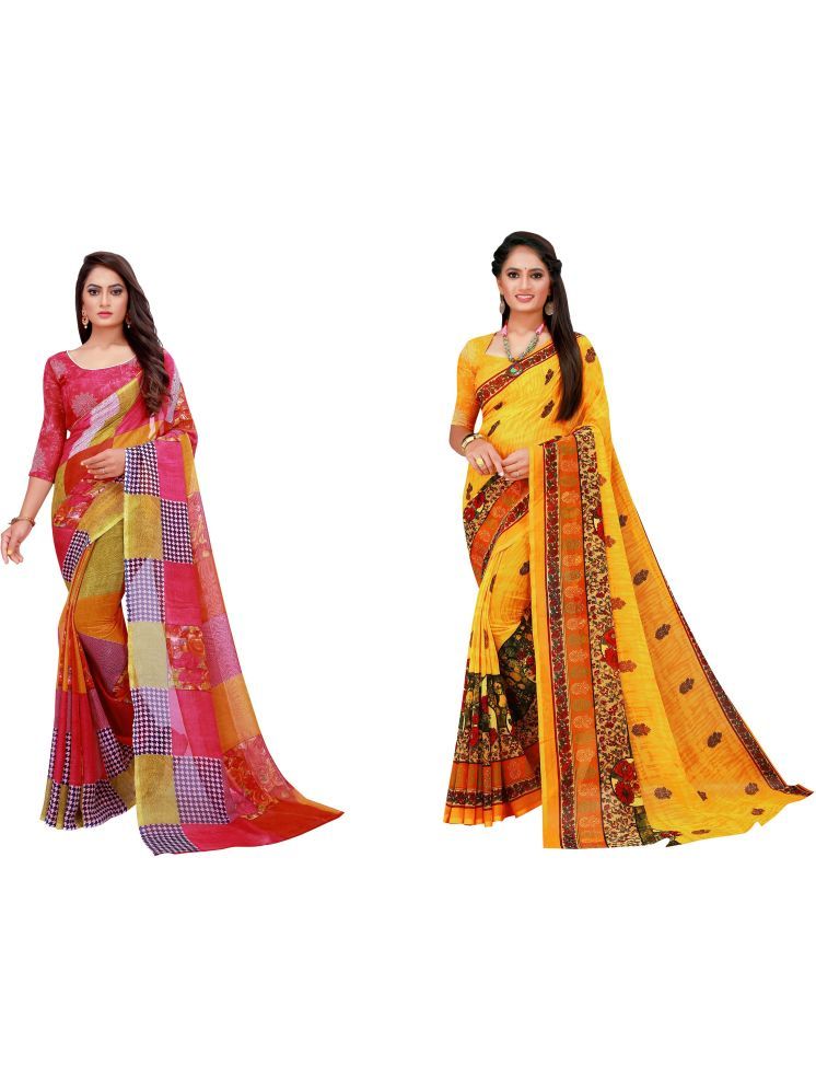     			Samai Georgette Printed Saree With Blouse Piece - Multicolor5 ( Pack of 2 )