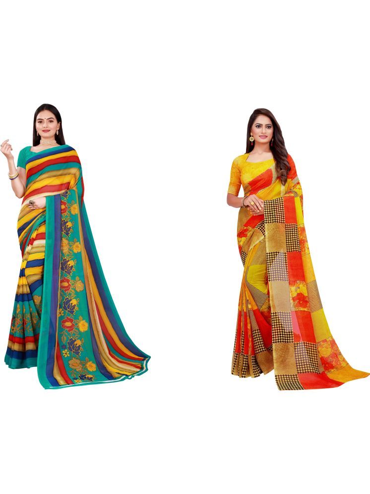     			Samai Georgette Printed Saree With Blouse Piece - Multicolor5 ( Pack of 2 )