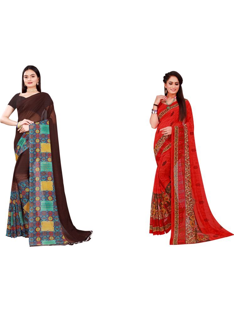     			Samai Georgette Printed Saree With Blouse Piece - Multicolor6 ( Pack of 2 )