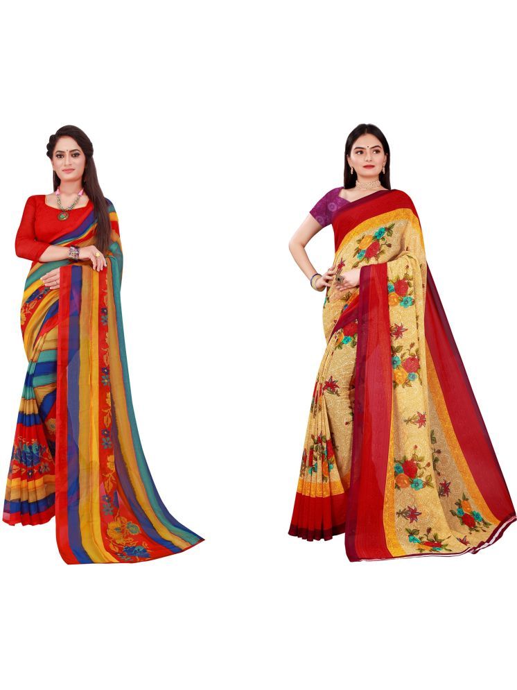     			Samai Georgette Printed Saree With Blouse Piece - Multicolor6 ( Pack of 2 )