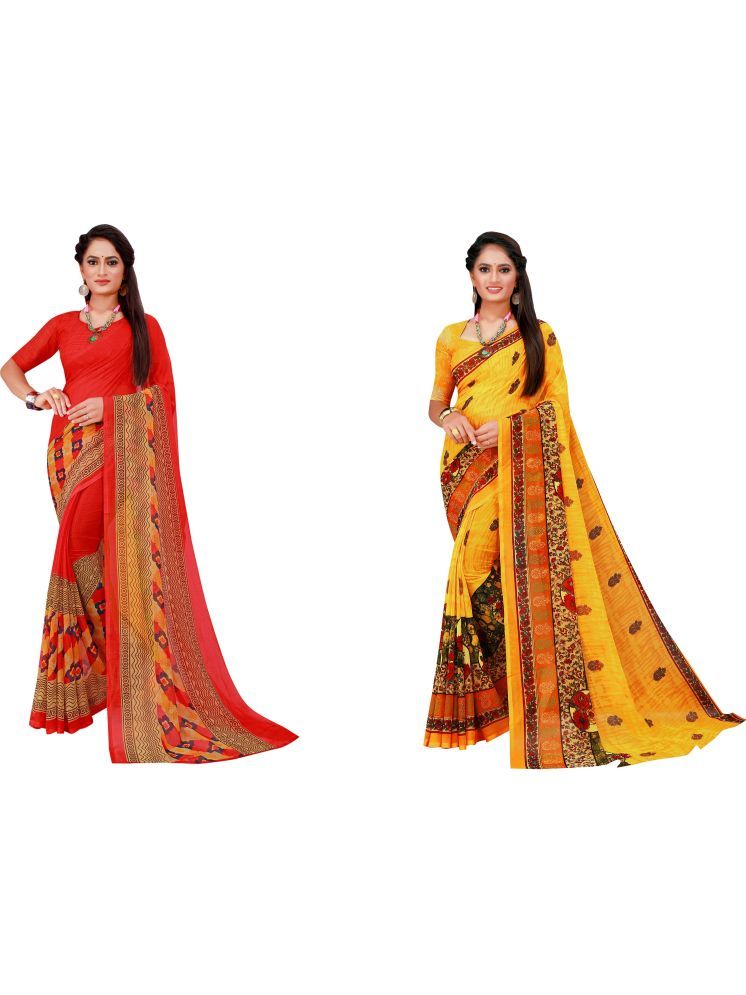     			Samai Georgette Printed Saree With Blouse Piece - Multicolor6 ( Pack of 2 )