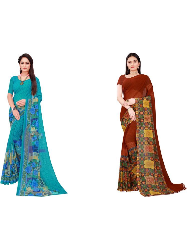     			Samai Georgette Printed Saree With Blouse Piece - Multicolor6 ( Pack of 2 )