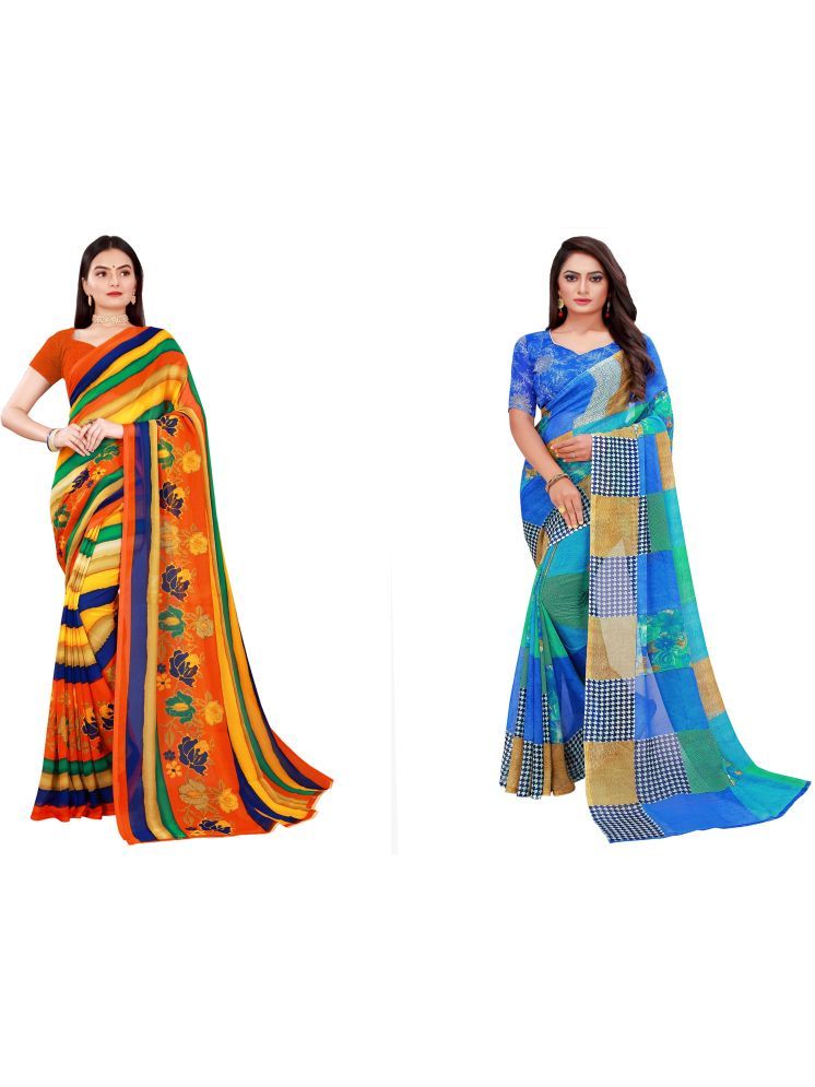     			Samai Georgette Printed Saree With Blouse Piece - Multicolor ( Pack of 2 )