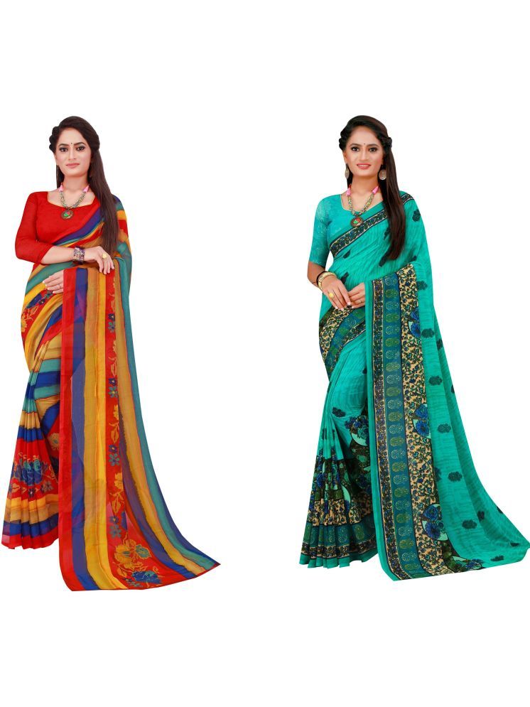     			Samai Georgette Printed Saree With Blouse Piece - Multicolor3 ( Pack of 2 )