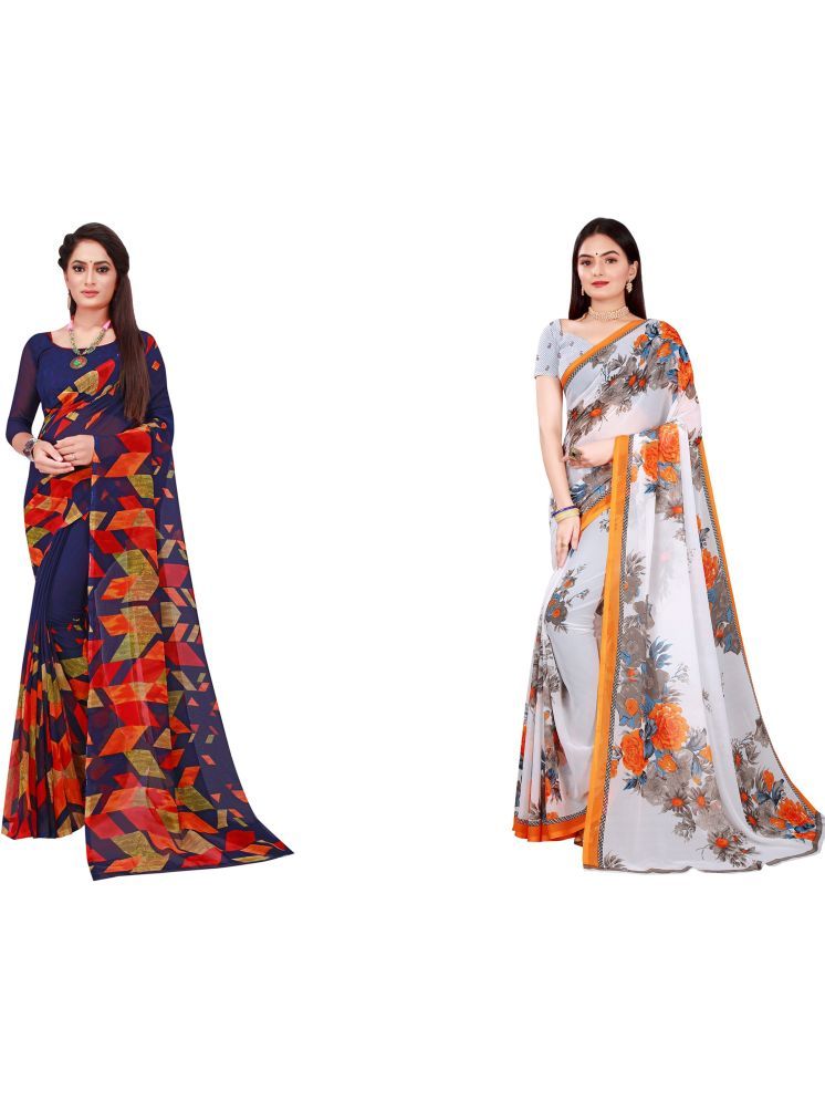     			Samai Georgette Printed Saree With Blouse Piece - Multicolor1 ( Pack of 2 )