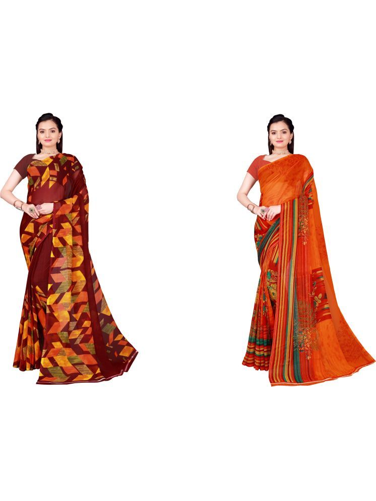     			Samai Georgette Printed Saree With Blouse Piece - Multicolor ( Pack of 2 )