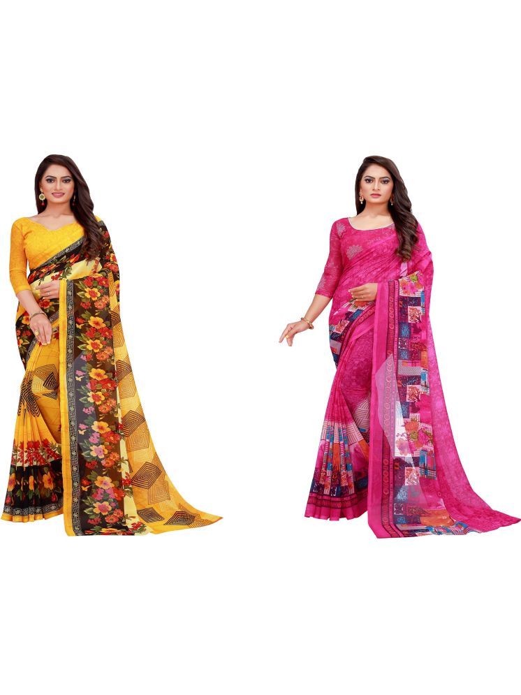     			Samai Georgette Printed Saree With Blouse Piece - Multicolor6 ( Pack of 2 )