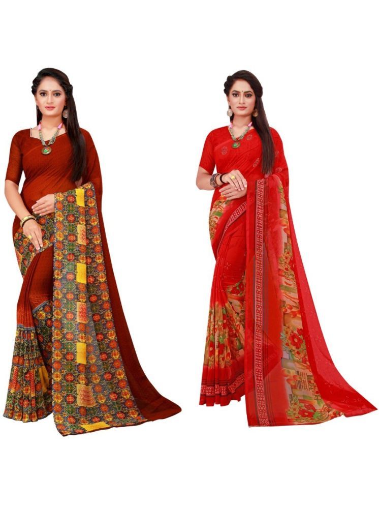     			Samai Georgette Printed Saree With Blouse Piece - Multicolor2 ( Pack of 2 )