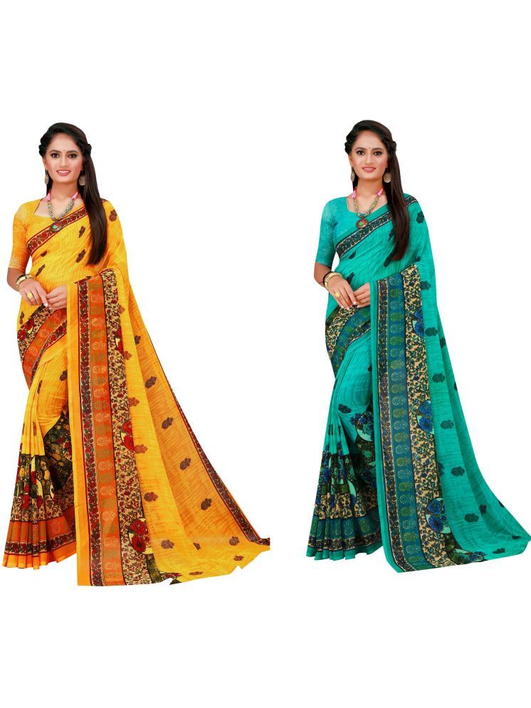     			Samai Georgette Printed Saree With Blouse Piece - Multicolor2 ( Pack of 2 )