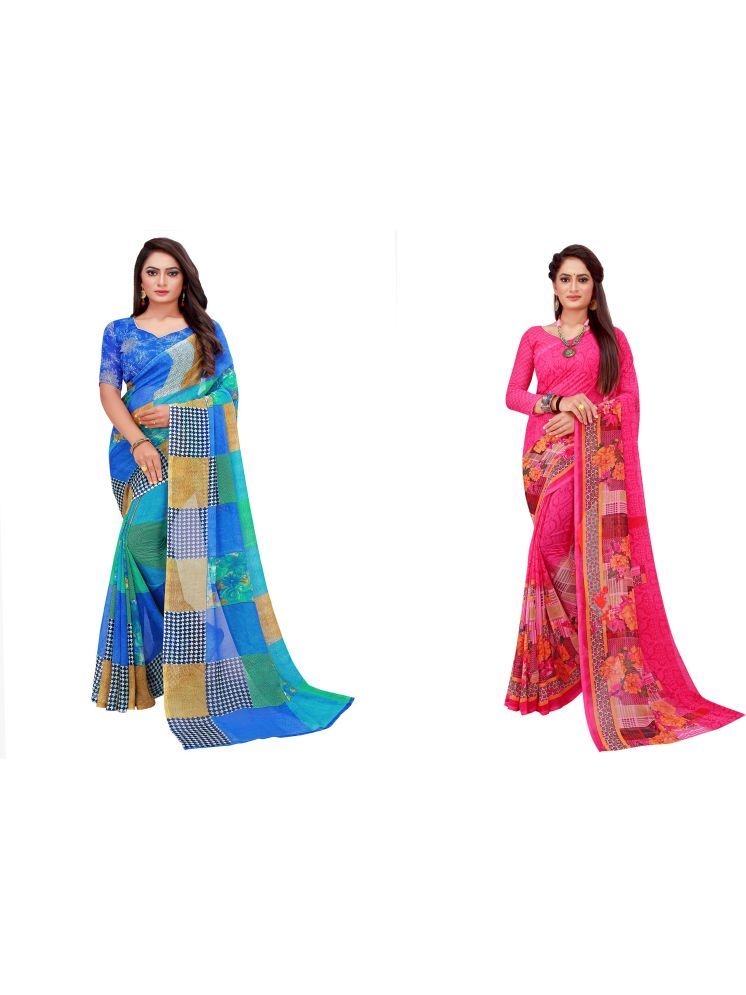     			Samai Georgette Printed Saree With Blouse Piece - Multicolor1 ( Pack of 2 )