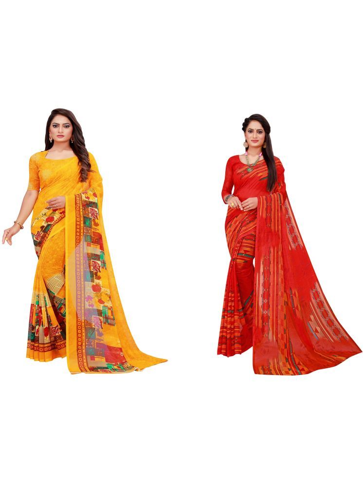     			Samai Georgette Printed Saree With Blouse Piece - Multicolor6 ( Pack of 2 )