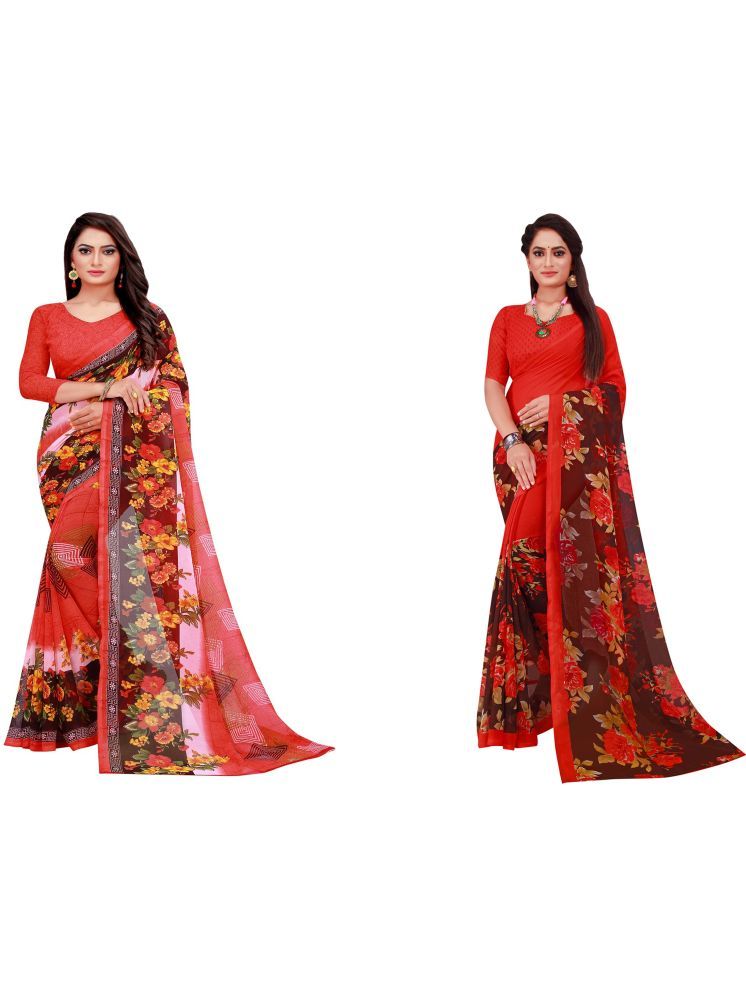     			Samai Georgette Printed Saree With Blouse Piece - Multicolor6 ( Pack of 2 )