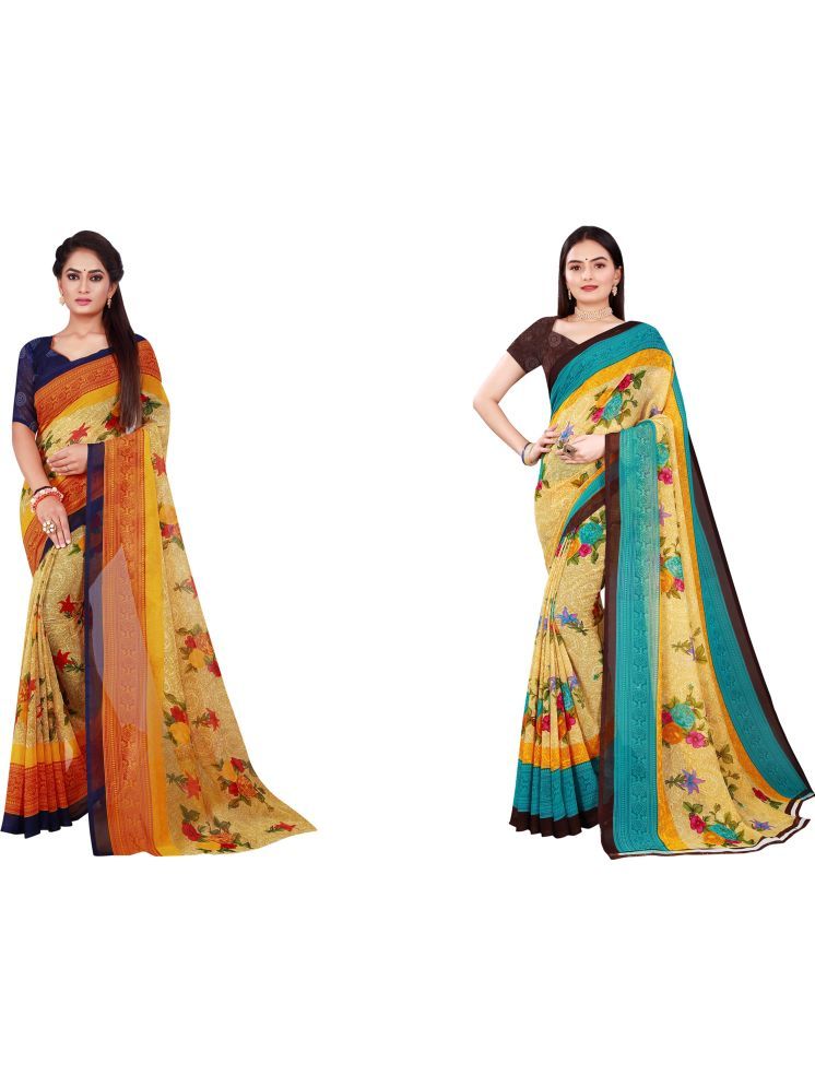     			Samai Georgette Printed Saree With Blouse Piece - Multicolor6 ( Pack of 2 )