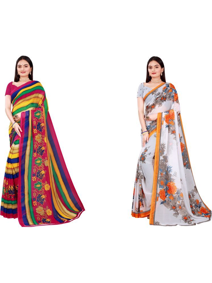     			Samai Georgette Printed Saree With Blouse Piece - Multicolor1 ( Pack of 2 )