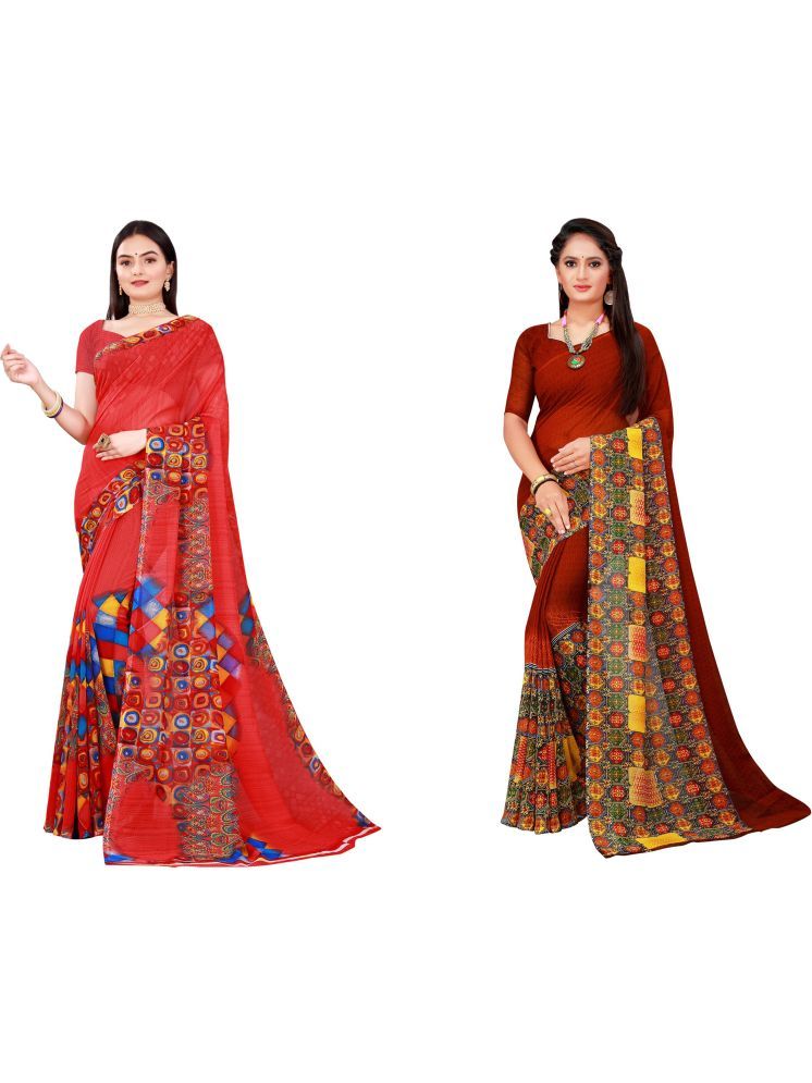     			Samai Georgette Printed Saree With Blouse Piece - Multicolor8 ( Pack of 2 )