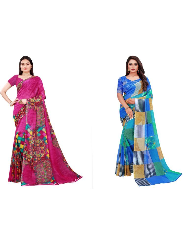     			Samai Georgette Printed Saree With Blouse Piece - Multicolor1 ( Pack of 2 )