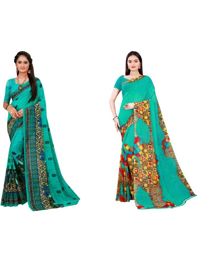     			Samai Georgette Printed Saree With Blouse Piece - Multicolor ( Pack of 2 )