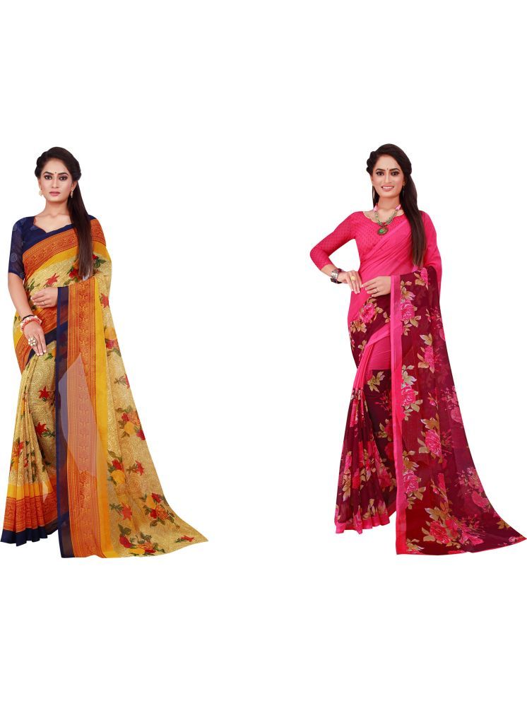     			Samai Georgette Printed Saree With Blouse Piece - Multicolor8 ( Pack of 2 )