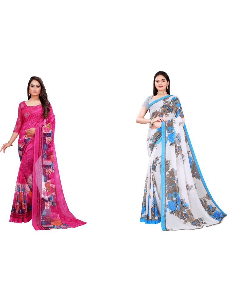     			Samai Georgette Printed Saree With Blouse Piece - Multicolor1 ( Pack of 2 )