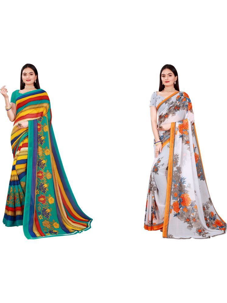     			Samai Georgette Printed Saree With Blouse Piece - Multicolor ( Pack of 2 )