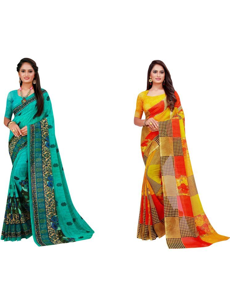     			Samai Georgette Printed Saree With Blouse Piece - Multicolor5 ( Pack of 2 )