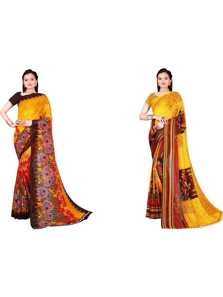     			Samai Georgette Printed Saree With Blouse Piece - Multicolor3 ( Pack of 2 )