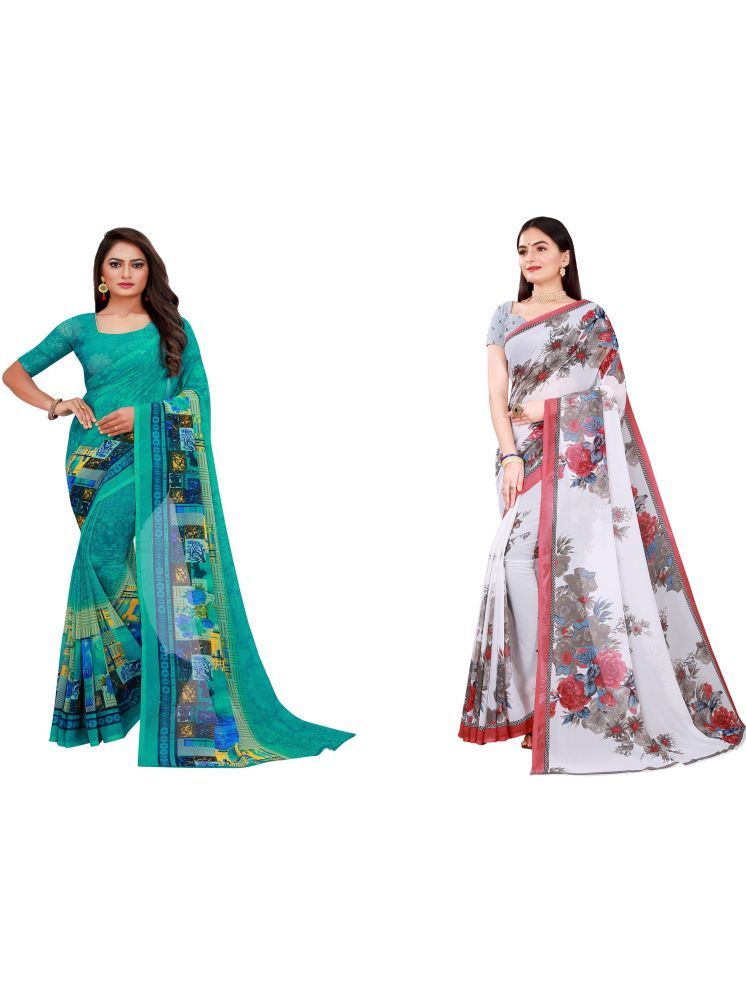     			Samai Georgette Printed Saree With Blouse Piece - Multicolor6 ( Pack of 2 )