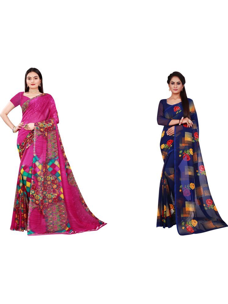     			Samai Georgette Printed Saree With Blouse Piece - Multicolor6 ( Pack of 2 )