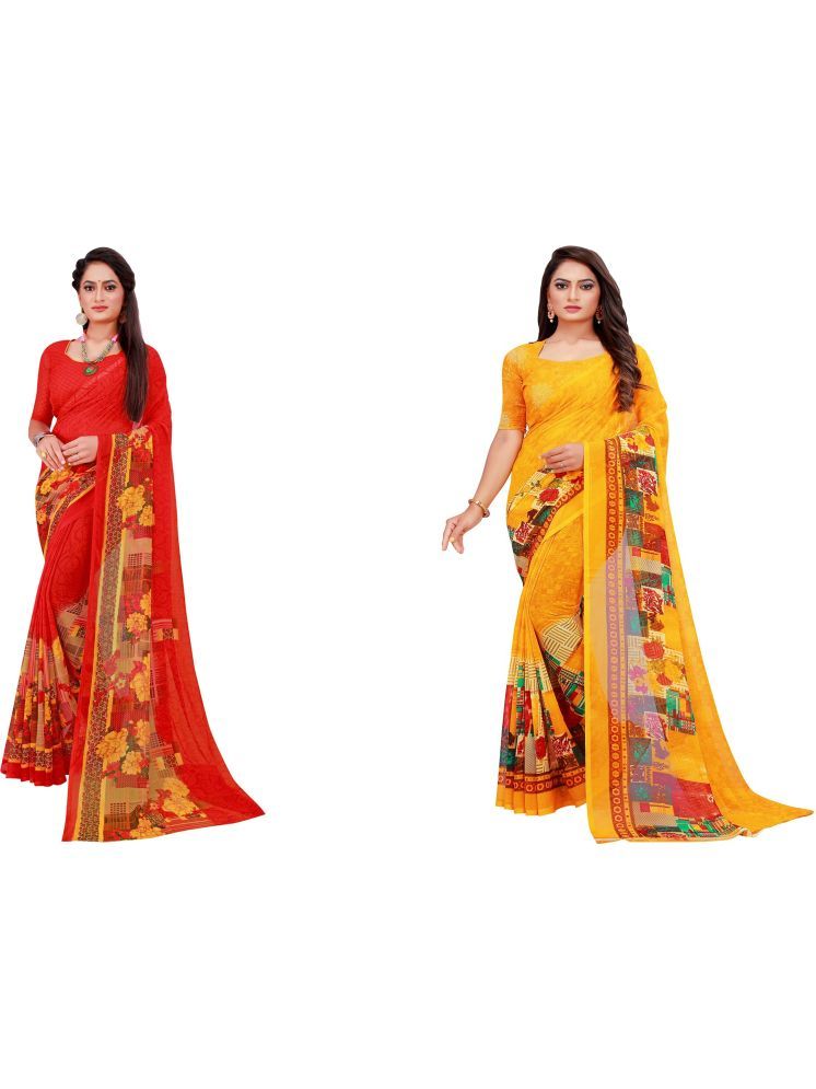     			Samai Georgette Printed Saree With Blouse Piece - Multicolor6 ( Pack of 2 )