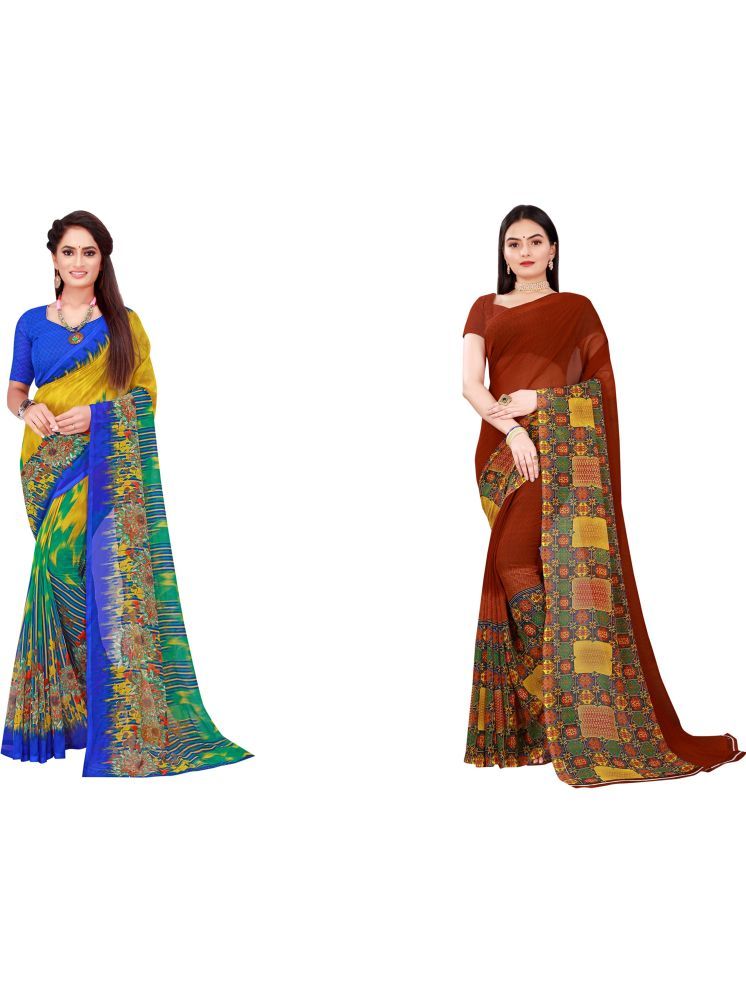     			Samai Georgette Printed Saree With Blouse Piece - Multicolor9 ( Pack of 2 )