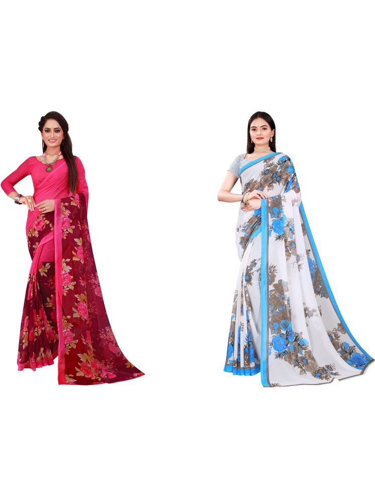     			Samai Georgette Printed Saree With Blouse Piece - Multicolor1 ( Pack of 2 )