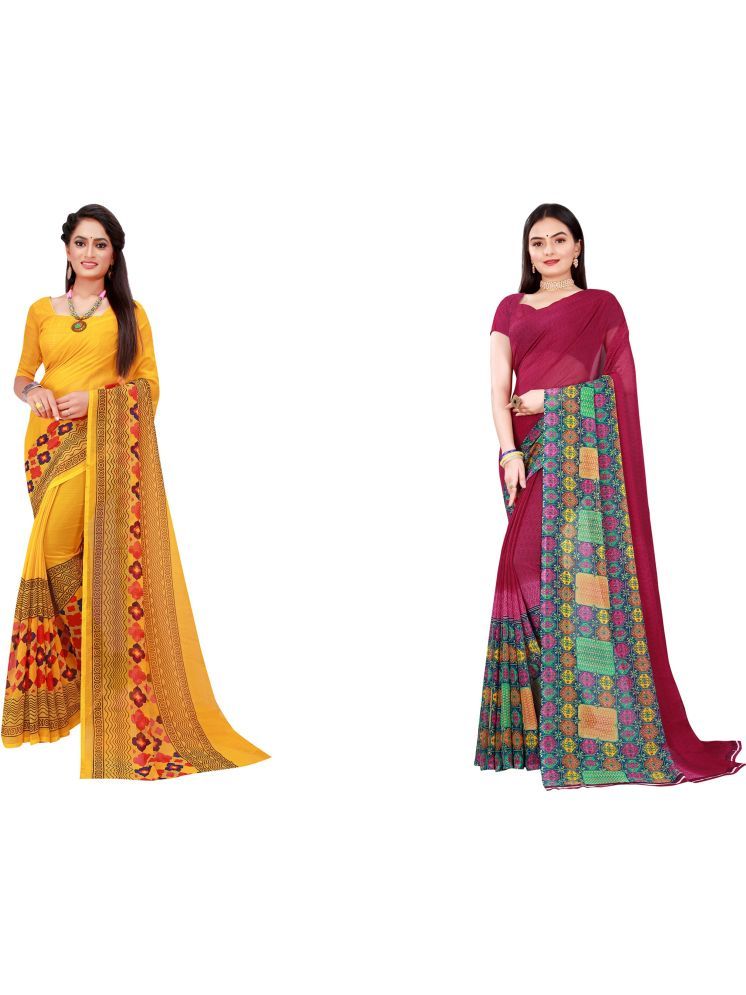     			Samai Georgette Printed Saree With Blouse Piece - Multicolor3 ( Pack of 2 )