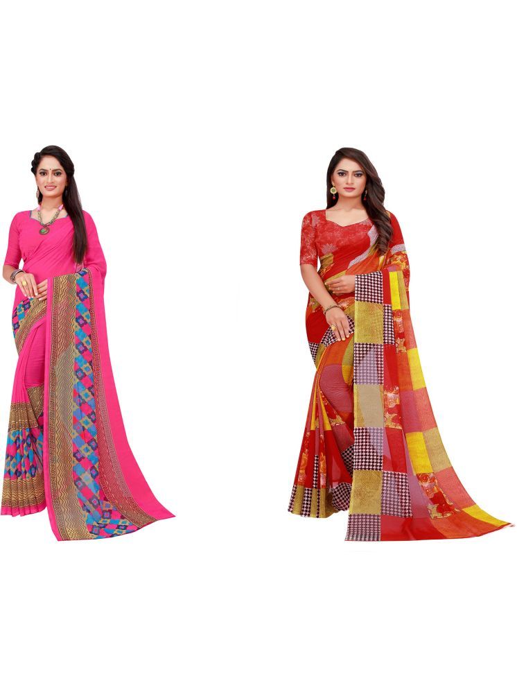     			Samai Georgette Printed Saree With Blouse Piece - Multicolor5 ( Pack of 2 )