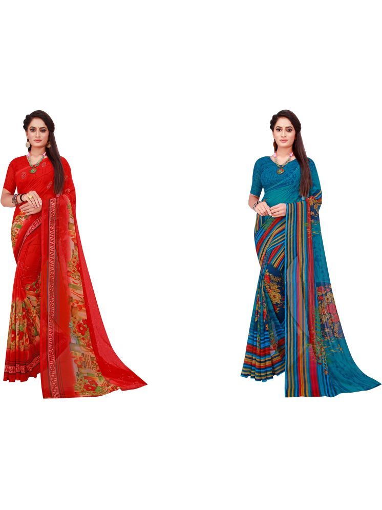     			Samai Georgette Printed Saree With Blouse Piece - Multicolor6 ( Pack of 2 )