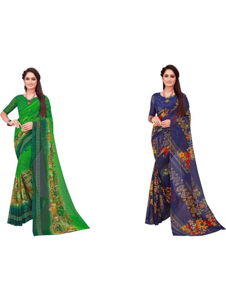     			Samai Georgette Printed Saree With Blouse Piece - Multicolor3 ( Pack of 2 )