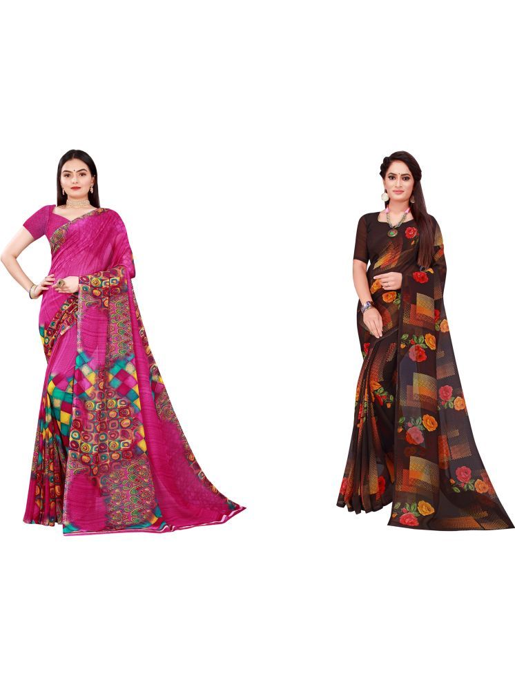     			Samai Georgette Printed Saree With Blouse Piece - Multicolor5 ( Pack of 2 )