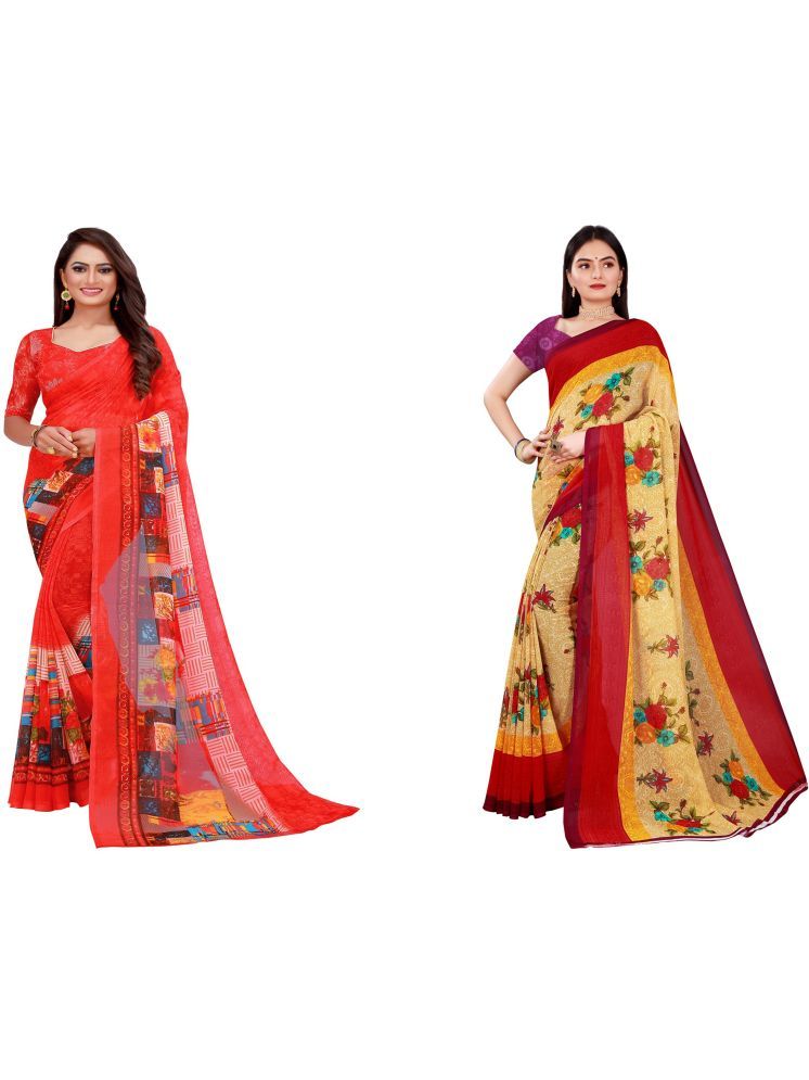     			Samai Georgette Printed Saree With Blouse Piece - Multicolor9 ( Pack of 2 )