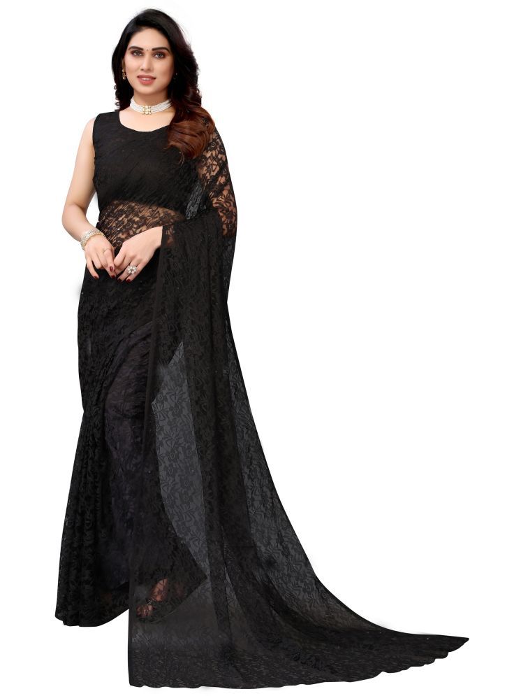     			Samai Net Self Design Saree With Blouse Piece - Black ( Pack of 1 )