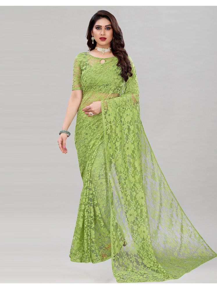     			Samai Net Self Design Saree With Blouse Piece - Lime Green ( Pack of 1 )