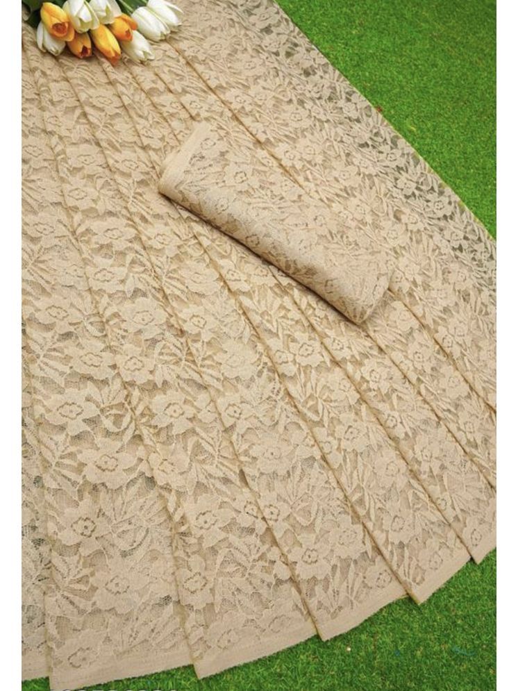     			Samai Net Self Design Saree Without Blouse Piece - Cream ( Pack of 1 )