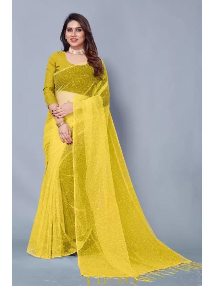     			Samai Net Solid Saree Without Blouse Piece - Yellow ( Pack of 1 )