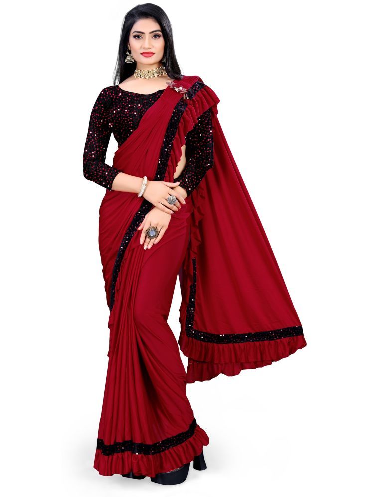     			Samai Silk Embellished Saree With Blouse Piece - Red ( Pack of 1 )