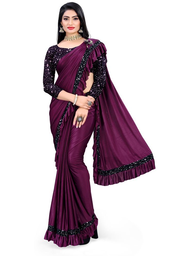     			Samai Silk Embellished Saree With Blouse Piece - Purple ( Pack of 1 )