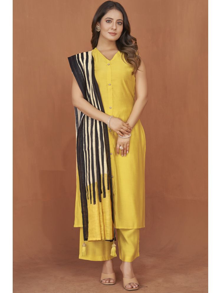     			Style Samsara Cotton Silk Solid Kurti With Pants Women's Stitched Salwar Suit - Yellow ( Pack of 1 )