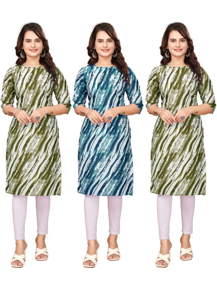     			VACHHARAJ GROUP Crepe Printed Straight Women's Kurti - Green,Navy Blue,Multicolor ( Pack of 3 )