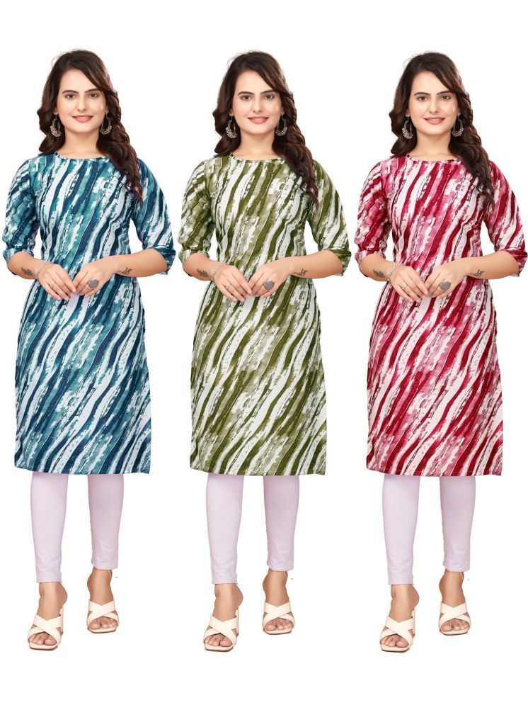     			VACHHARAJ GROUP Crepe Printed Straight Women's Kurti - Navy Blue,Green,Red ( Pack of 3 )