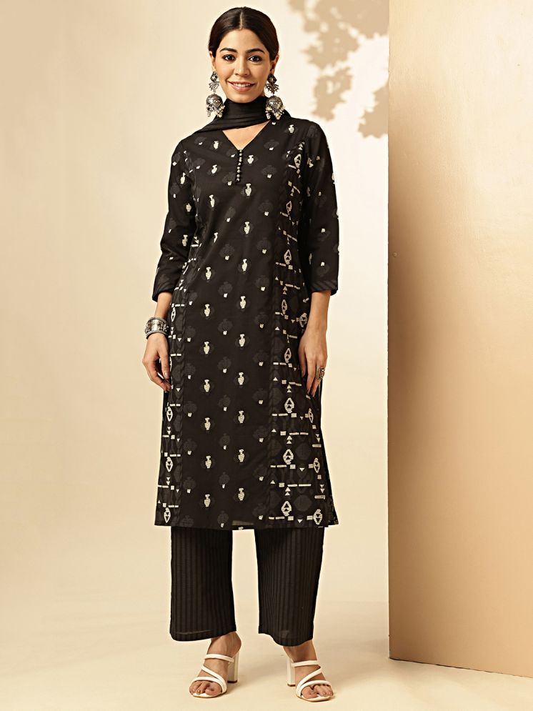     			Vbuyz Cotton Printed Kurti With Pants Women's Stitched Salwar Suit - Black ( Pack of 1 )