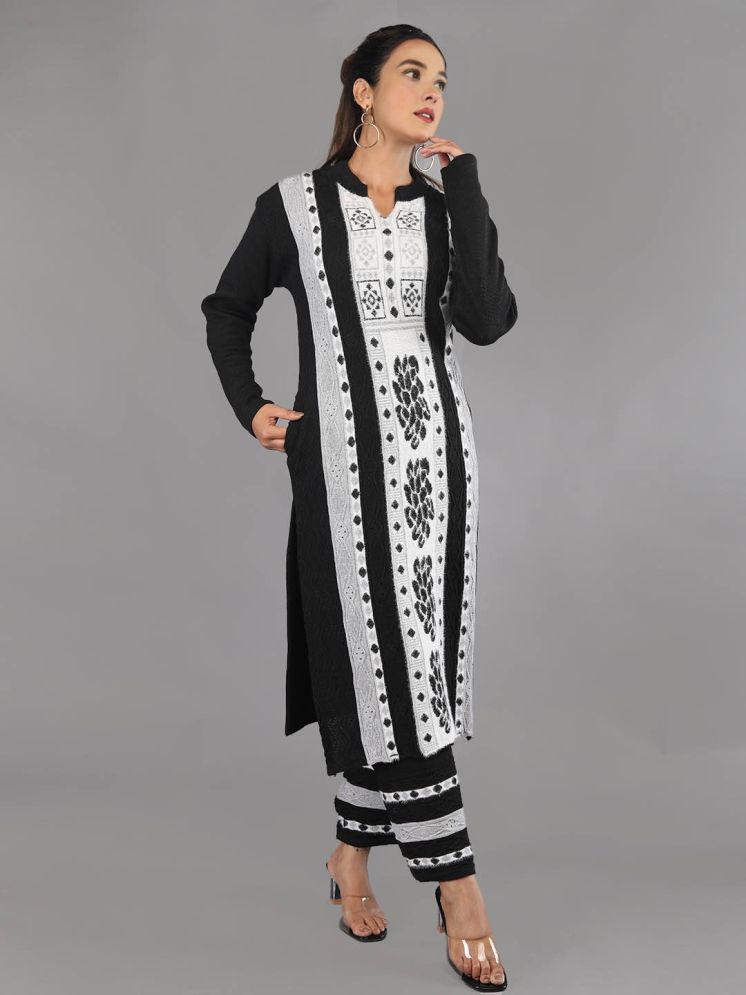     			tysort Woollen Self Design Kurti With Pants Women's Stitched Salwar Suit - Black ( Pack of 1 )