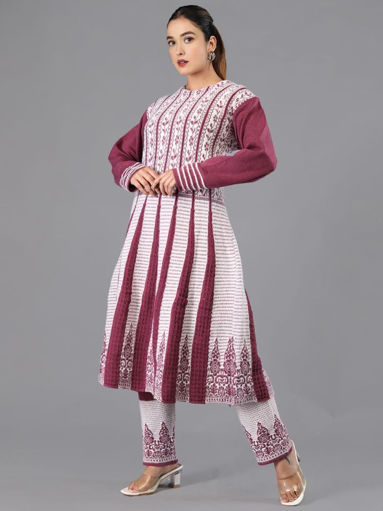     			tysort Woollen Striped Kurti With Pants Women's Stitched Salwar Suit - Mauve ( Pack of 1 )