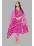 shree jeenmata collection Cotton Printed Kurti With Pants Women's Stitched Salwar Suit - Pink ( Pack of 1 )